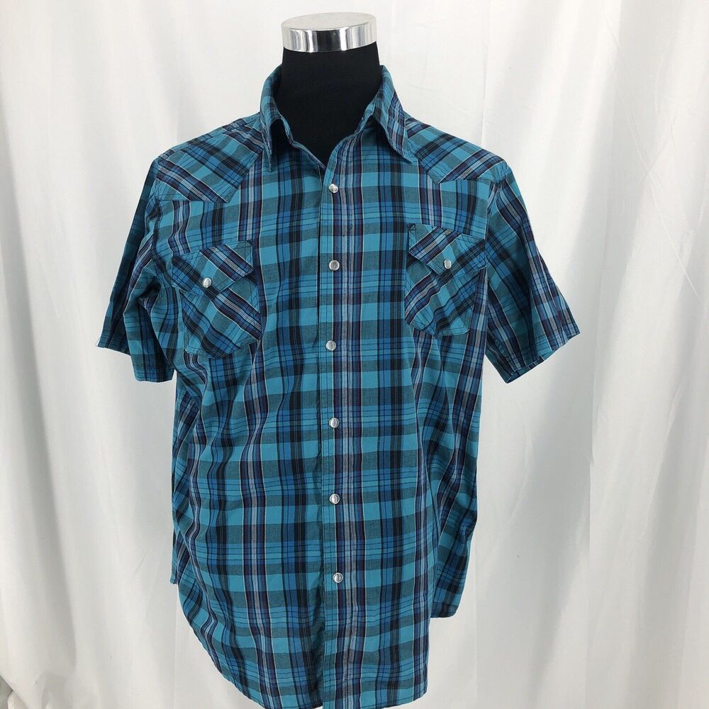 HIGH NOON MEN'S MULTI-COLORED PLAID SNAP BUTTON UP WESTERN SHIRT SIZE L